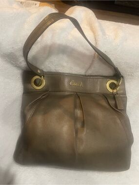 Coach Bronze Ashley Leather Shoulder Bag with Gold Hardware with COA